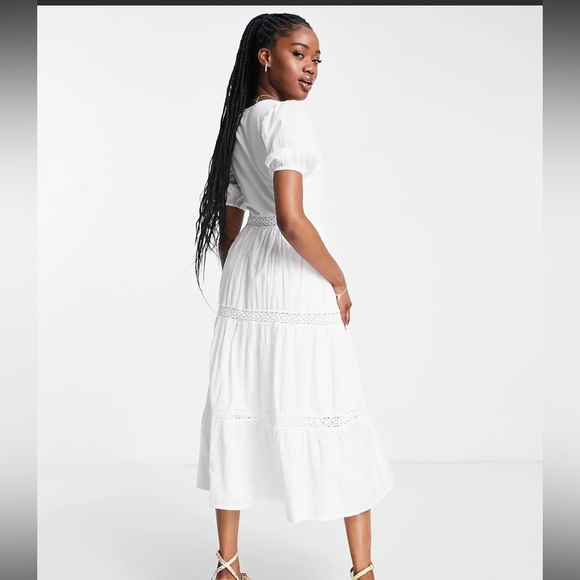 ASOS Romantic Ivory Button Up Midi Dress Beautiful Details size S EUC - Picture 2 of 10